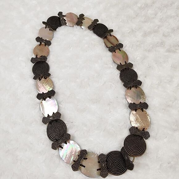 Seashell and Pewter Elastic Fashion Belt - Picture 1 of 11